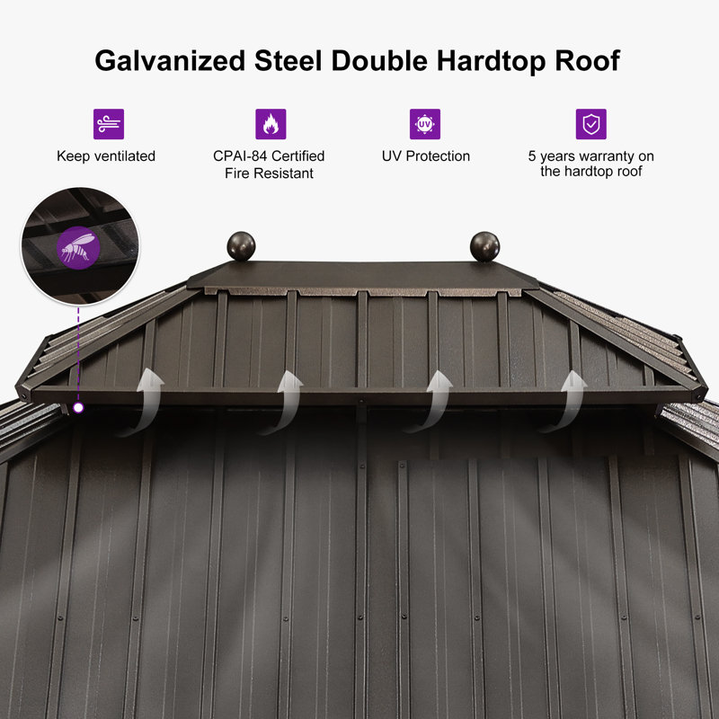 PURPLE LEAF 10' W x 12' D Hardtop Gazebo Canopy with Netting and Curtains for Outdoor Deck Backyard Heavy Duty Sunshade Outside Metal Patio Permanent Pavilion