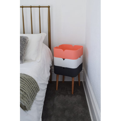 End Table With 3 Square Stacking Storage Bins, Natural Wool Legs