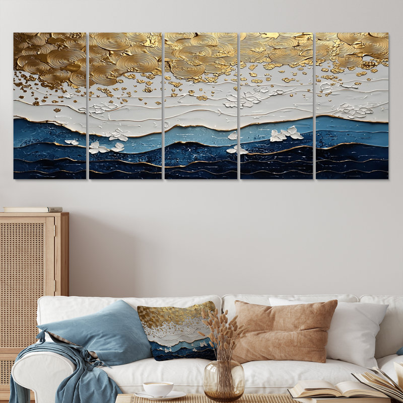 Blue Waves Heights Golden Coastal III - ensemble d'impression d'art mural côtier, H 28 po x l 60 po