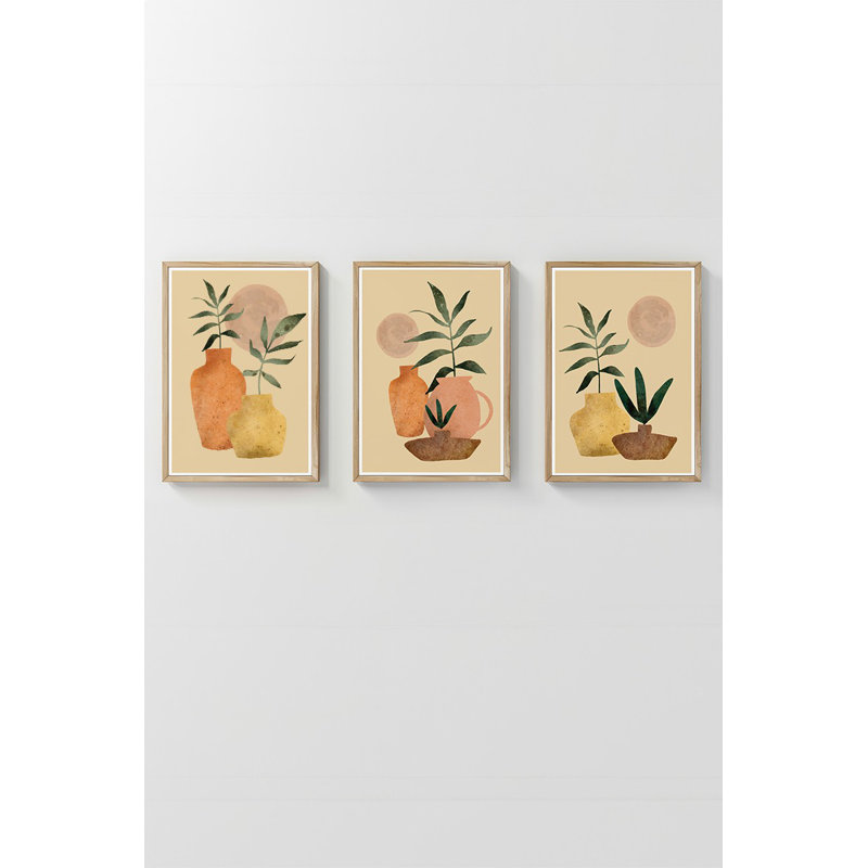 Ensemble de 3 peintures élégantes encadrées décoratives, 12,9 po x 18,9 po | Cadre 100% bois massif (épaisseur: 0,8 pouce), œuvre d'art 100% MDF | Impression numérique éclatante, parfaite pour la décoration de salon et de bureau