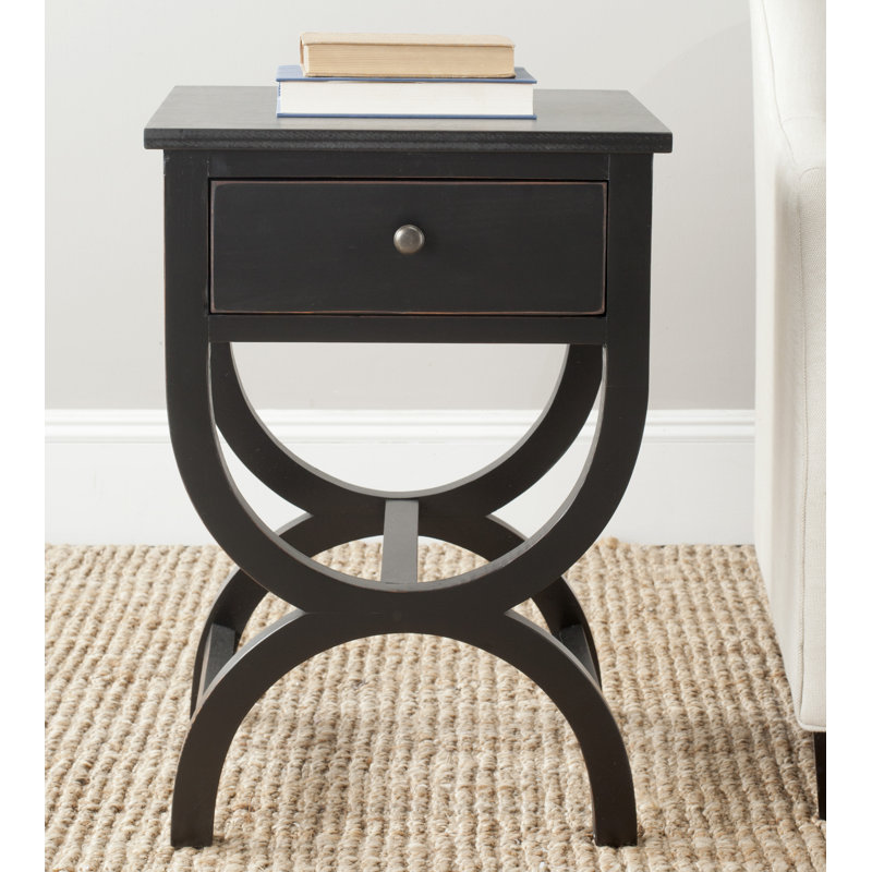 Cafar 116.13cm W Solid Wood Bedside Table, Black