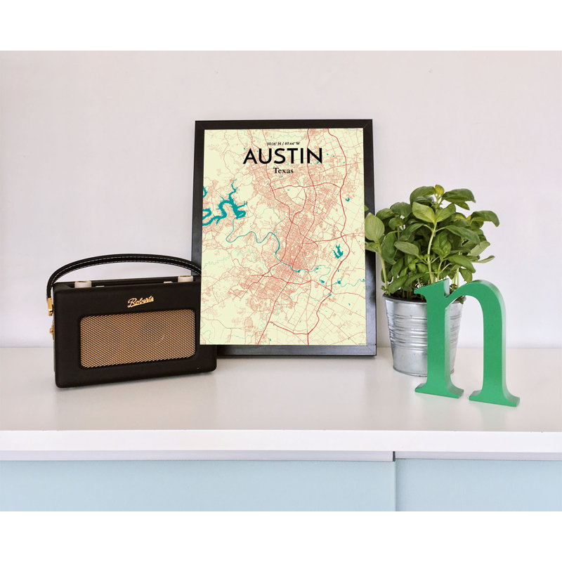 Austin City Map - Unframed Graphic Art, 17" H x 11" W