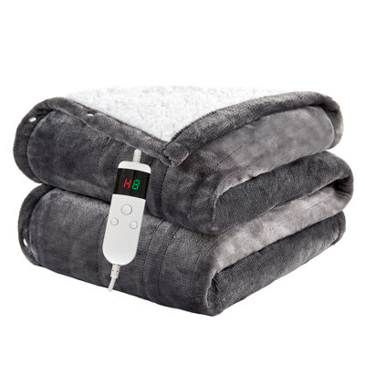 Couverture chauffante électrique en flanelle PFASFFW, couverture chauffante avec 10 réglages de chaleur, arrêt automatique après 8 heures, chauffage rapide, protection contre la surchauffe, gris clair, 50 po x 60 po
