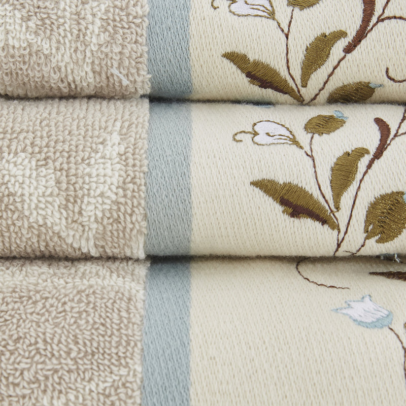 Serene Blue and Beige Cotton Jacquard 6-Piece Towel Set