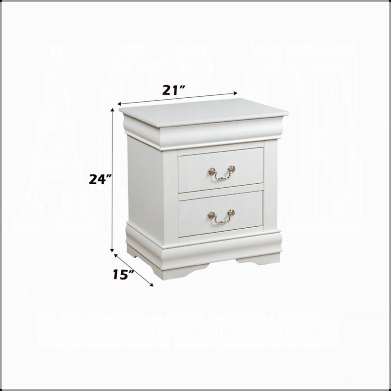 Table de chevet 2 tiroirs Traditional Classic, finition blanche élégante, quincaillerie en nickel brossé, mobilier de chambre peu encombrant