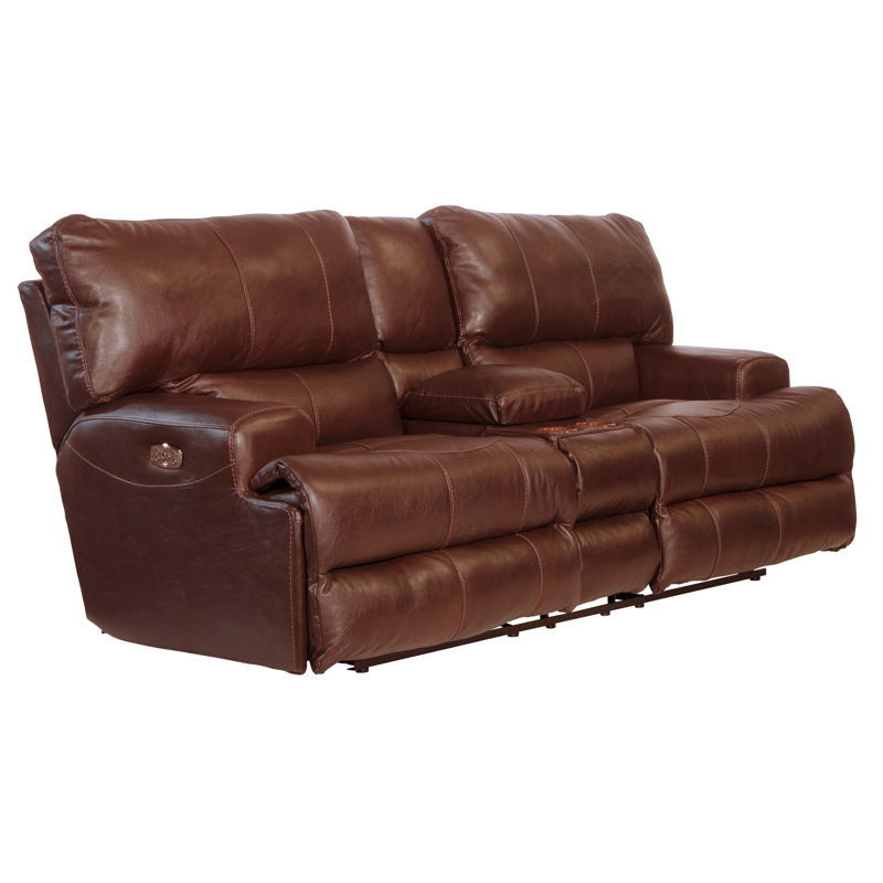 Anjuman 89" Leather Match Pillow Top Arm Reclining Loveseat, Power, Yes, Walnut Leather Match