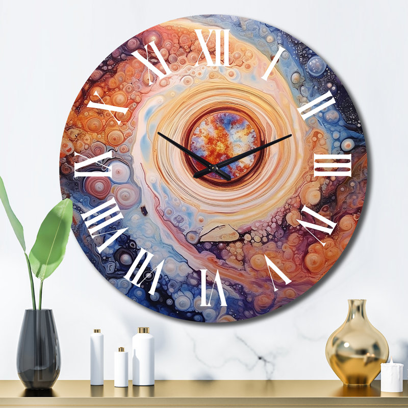Horloge murale en métal jaune et orange, Grand