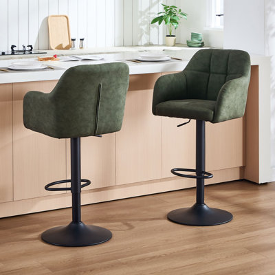 Upholstered Counter Height Stool, 360 Degree Swivel Bar Stool with Arms