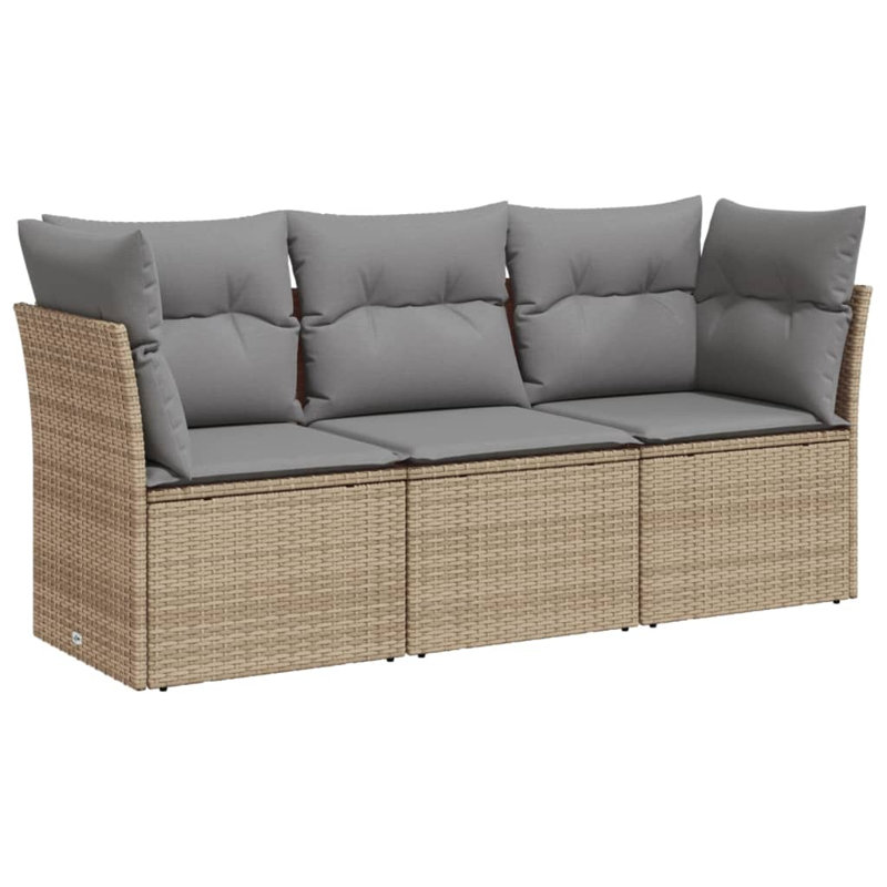  Ensemble de canapé de jardin en rotin PE beige, coussins en polyester grand