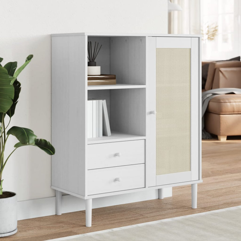 90cm Sideboard Rattan Look,  White