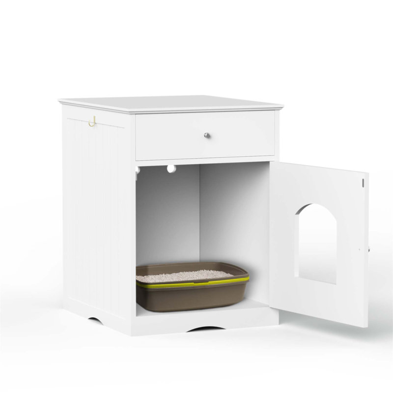 Enceinte de litière en bois pour chat avec tiroir et table d'appoint, cage d'intérieur peu encombrante et table de chevet