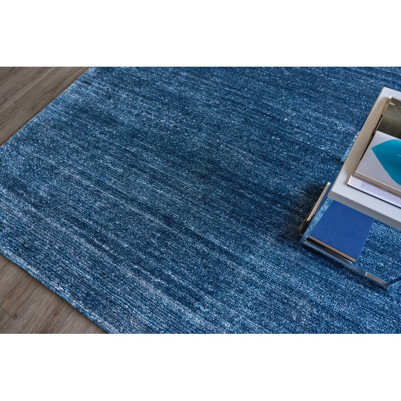 Plush Viscose/ Wool Area Rug in Dark Blue, Rectangle 12' x 15'