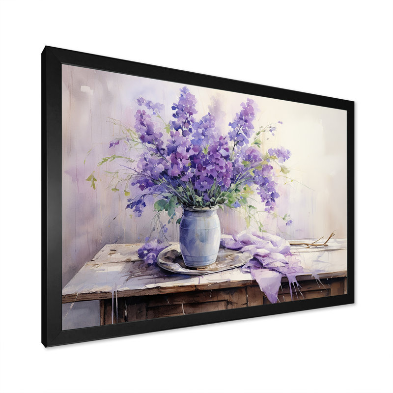 «Violets Farmhouse Still Life - Violets», art mural, Cadre simple noir, H 30 po x l 40 po x P 1,5 po