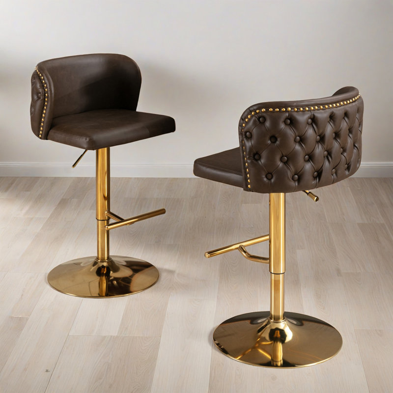 Swivel Barstools Adjusatble Counter Height Chrome Base Bar Stools With Back For Home Pub And Kitchen Island (Set Of 2), Brown