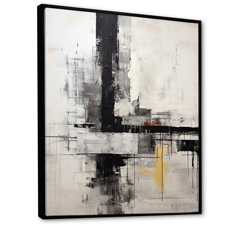 Abstrait beige et noir sur route - collage abstrait, impressions sur toile, Cadre flottant noir, H 32 po x l 24 po x P 1 po