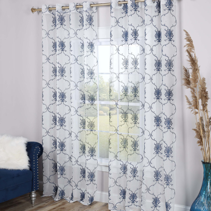 Paire de rideaux transparents avec œillets Steinbeck, l 52 po x L 108 po, Bleu