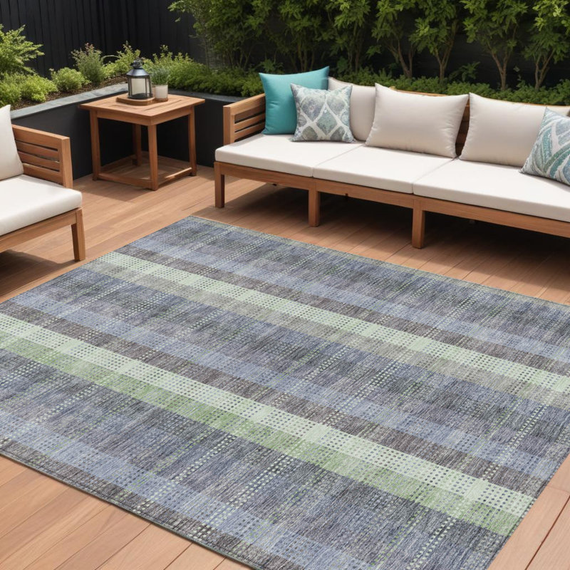 Tapis d'intérieur lavable à carreaux gris et vert menthe 9 'X 12'