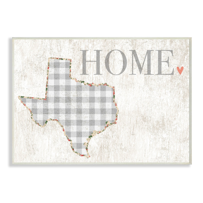 «Texas Gingham and Floral Heart and Home», impression, H 10 po x l 15 po x P 0,5 po, Plaque murale