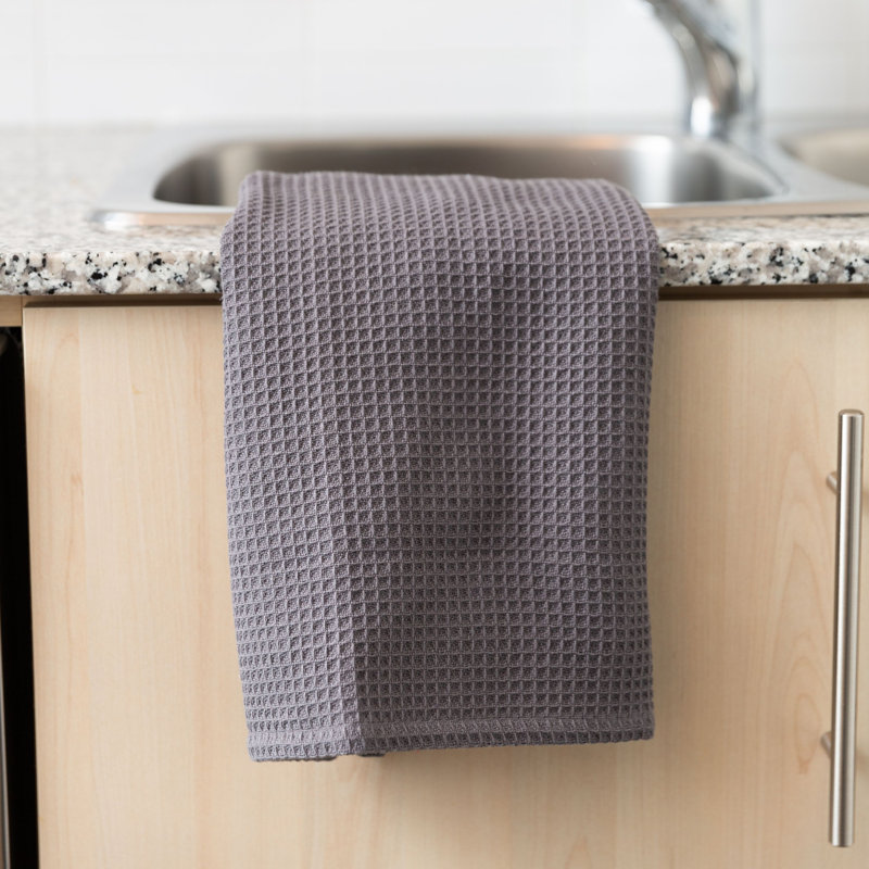 Broadway Cotton Waffle Tea Towel Kitchen Towel, Gray, 6