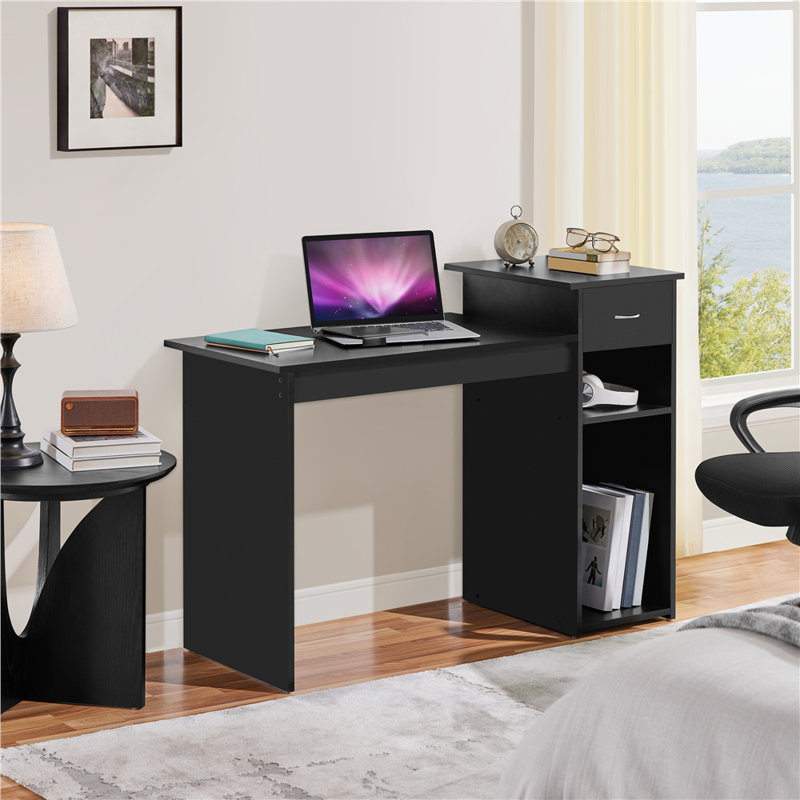  Computer Desk Laptop Table with Drawer & Shelves, Black