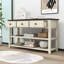 Console Exton Mid-Century avec tiroirs de rangement et tablettes ouvertes-325628261