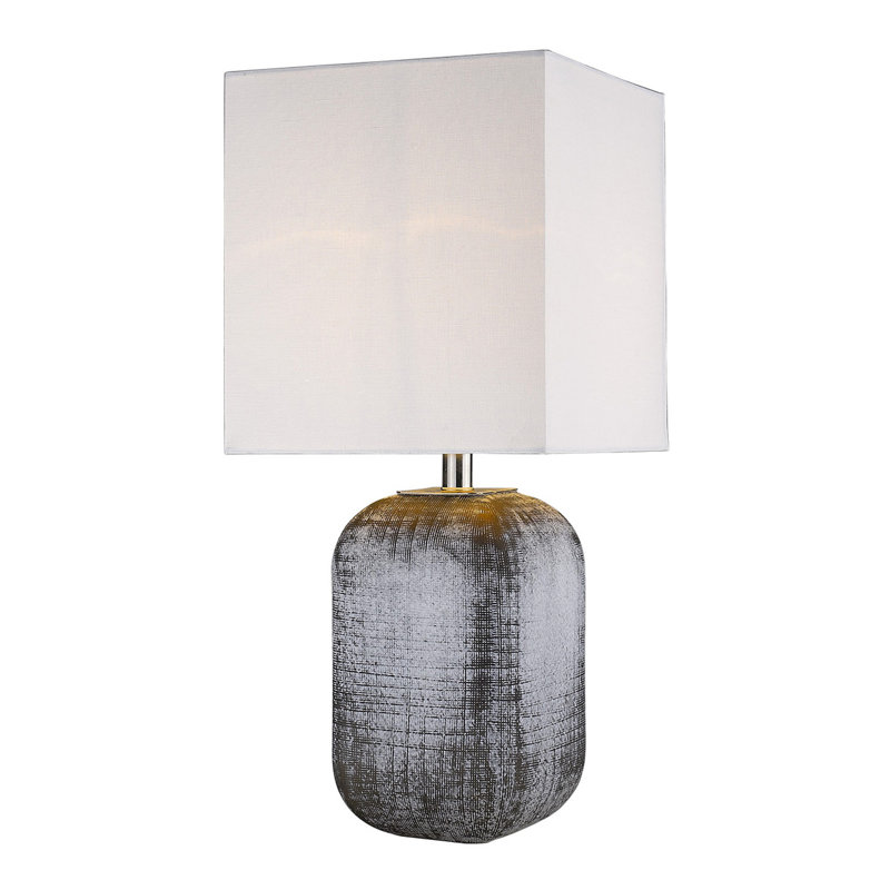 Lampe de table 25 "en céramique bleue et grise avec abat-jour carré blanc