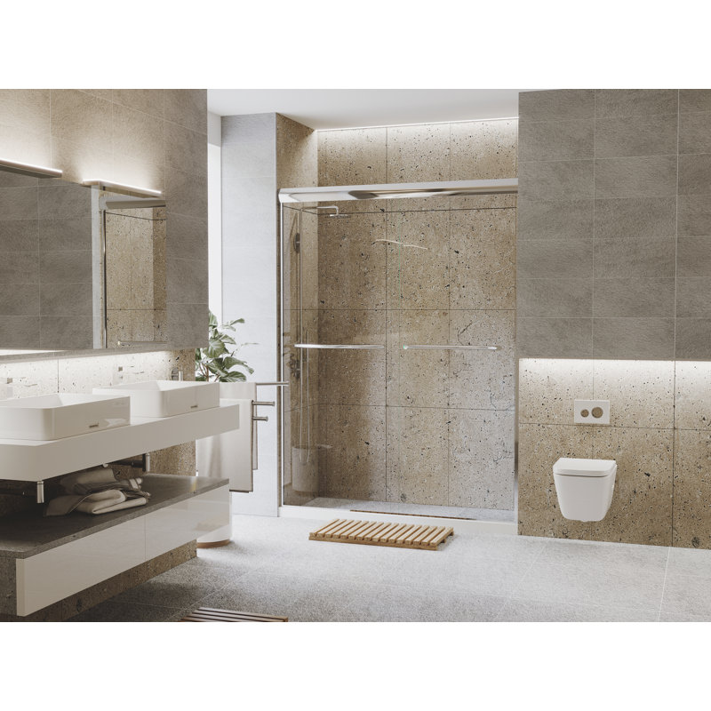 Paragon Series - W x 58'' H Sliding Door Frameless Tub Door with, Brite Silver (Chrome)