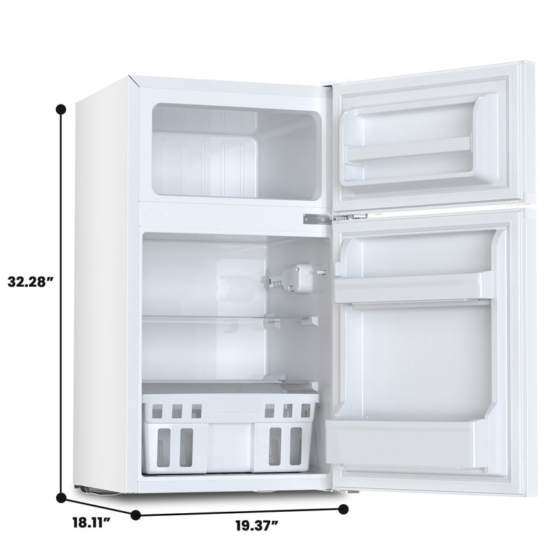  Mini réfrigérateur compact à double porte de 3,2 pieds cubes avec congélateur, thermostat réglable, porte réversible, tablettes amovibles, à faible bruit - idéal pour la chambre / bureau / dortoir / cuisine / appartement