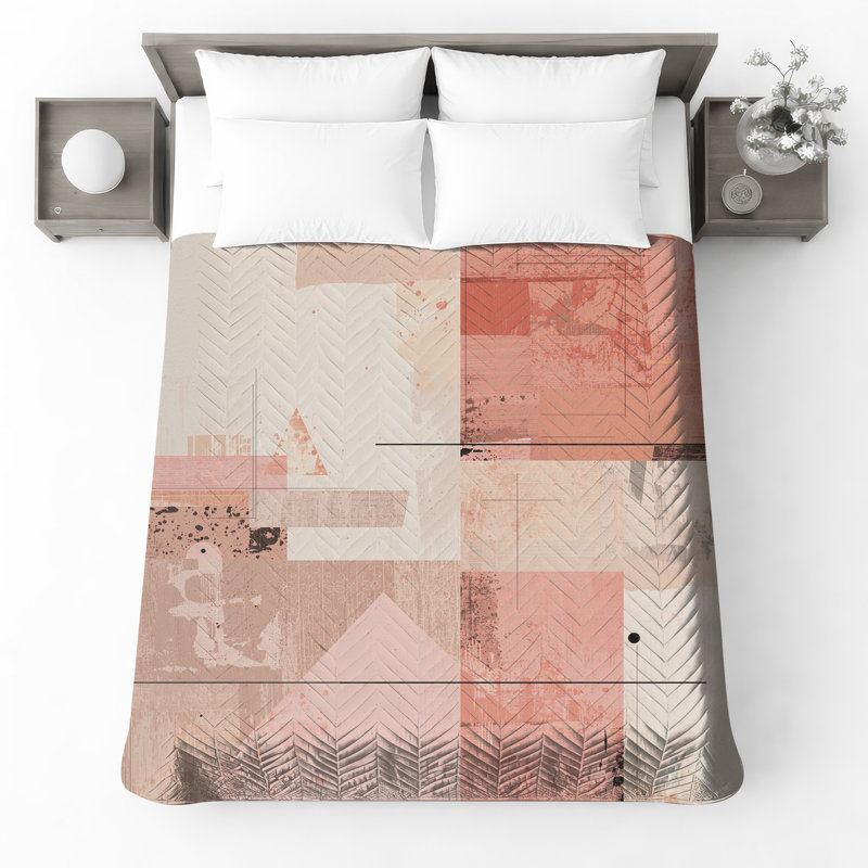 Couvre-lit matelassé texturé rose à motif abstrait toutes tailles, Grand lit