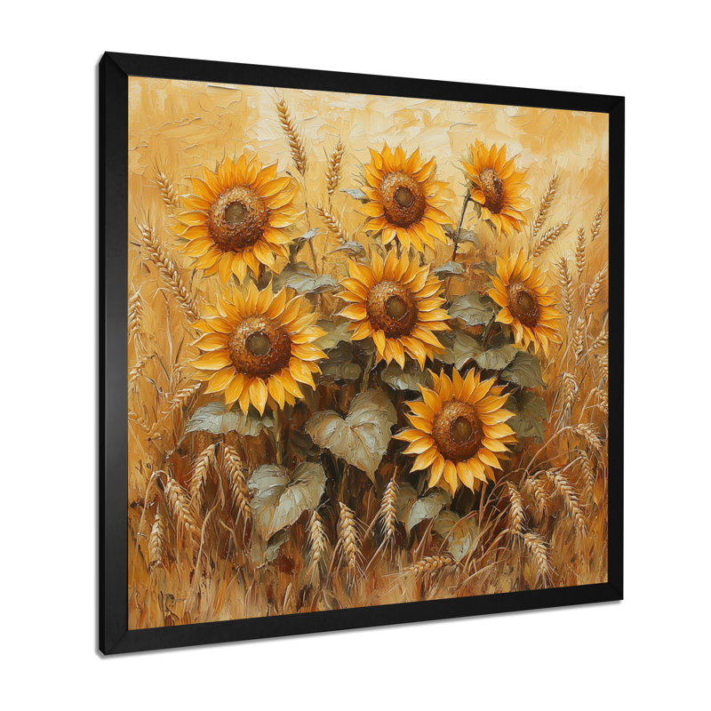 Dreyvin Sunflowers In The Wheat Barnyard VII - Art mural de tournesols pour le salon, Reproduction encadrée d'une seule photo