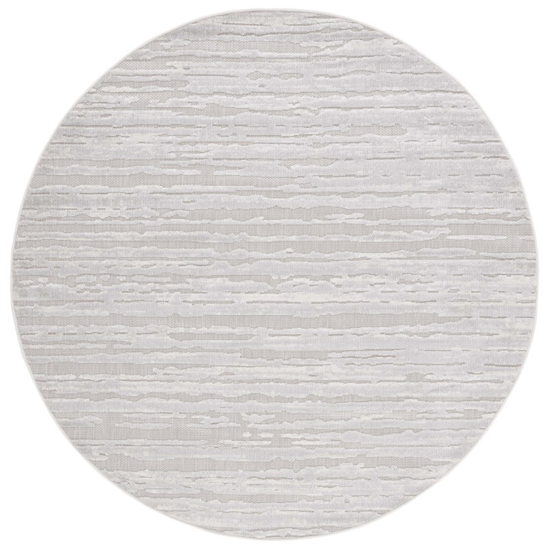 Olivarez 506 Area Indoor/Outdoor Area Rug In Grey / Ivory, Round 6'7"