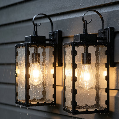 Ensemble de 2 lampes murales d'extérieur H 18 po, lanterne murale d'extérieur noir mat avec abat-jour en verre transparent, applique murale d'extérieur imperméable, douille E26, homologué ETL, lumières de porche pour la maison, le garage, le patio, l'Halloween et les fêtes de Noël