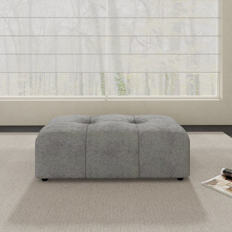 Kay Crumley Upholstered Modern Linen Fabric Ottoman, Gray