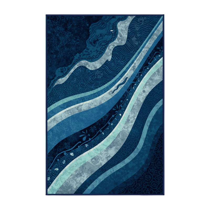 Tapis bleu marine délavé à la machine Aidan Alien, 4 x 6