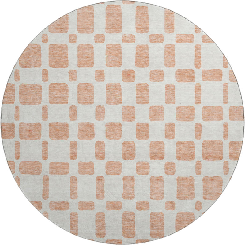 Premium Machine Washable Prisco Peach Rug, Round 8'