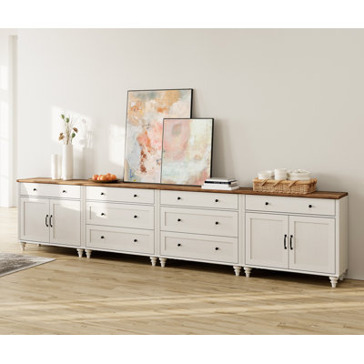 Scarlett Sideboard Cabinet With 8 Drawers And 4 Doors, Vintage Wood Grain Design, Buffet Cabinet With Storage, Coffee Bar For Dinning Room, Kitchen,And Living Room