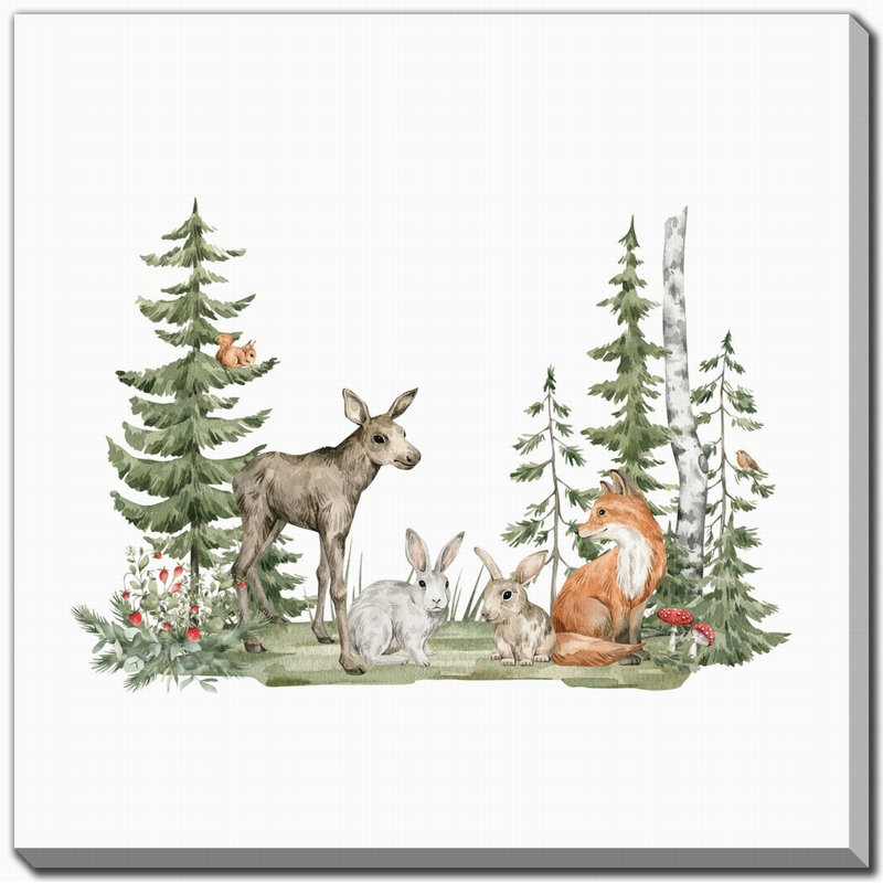 Art mural sur toile Woodland Friends 2, H 38 po x l 38 po
