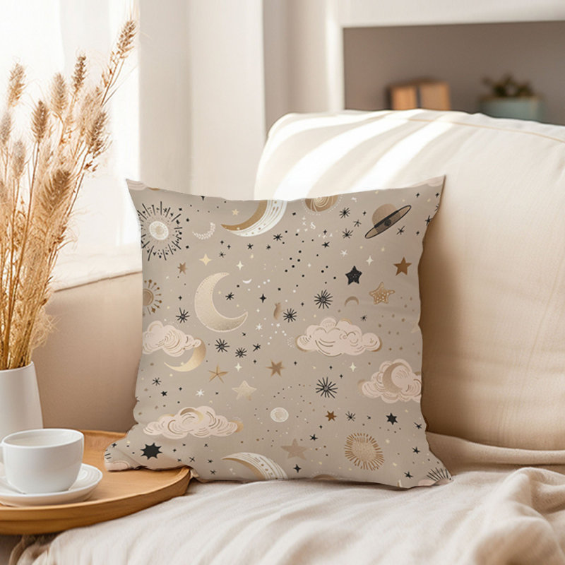 Astronomy and Space Moon and Clouds Beige Brown, 18"H x 18"W