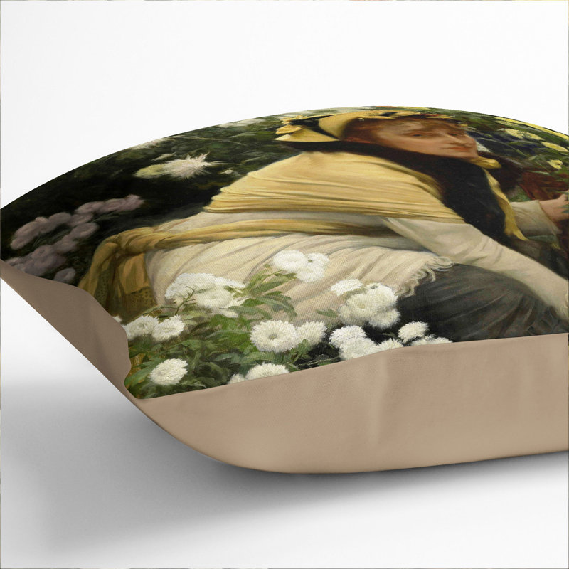 Chrysanthemums Scatter Cushion, Stone, 55cm H x 55cm W x 20cm D