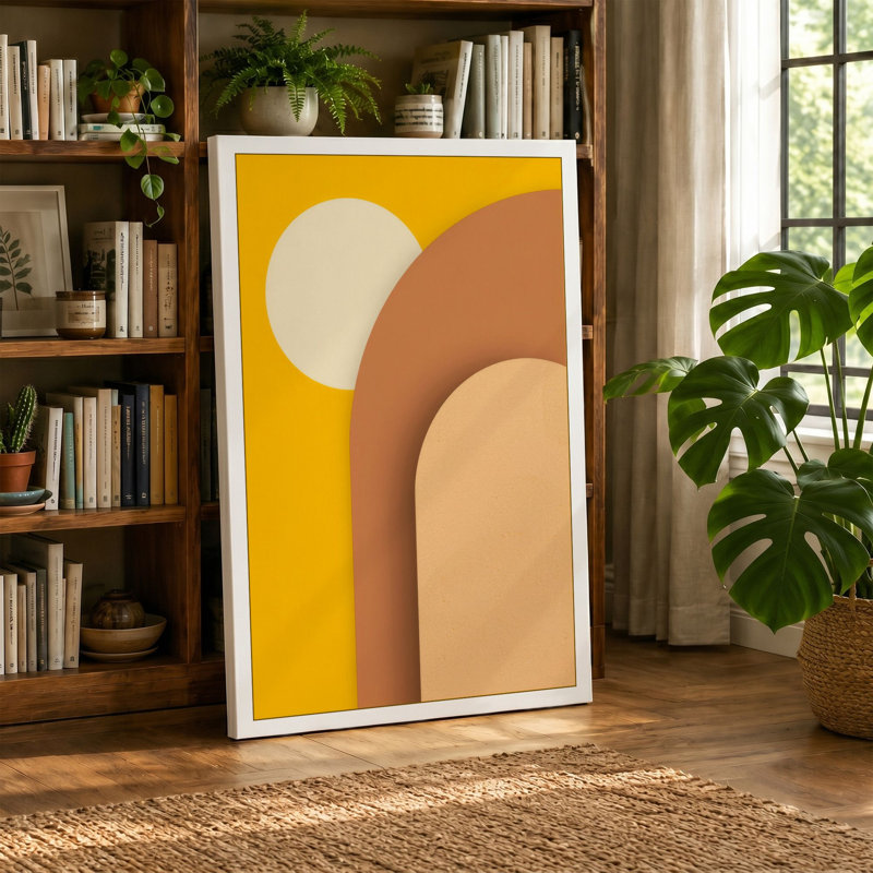 Curved Forms in Gold Minimalist - Wrapped Canvas, 36x24 - 91.4 x 61.0 cm, Terracotta Border