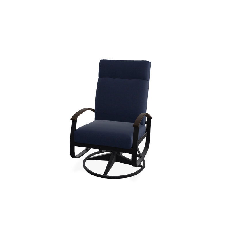 Chaise de patio pivotante avec coussins Askar, Noir texturé, Mélange indigo, Kona P10