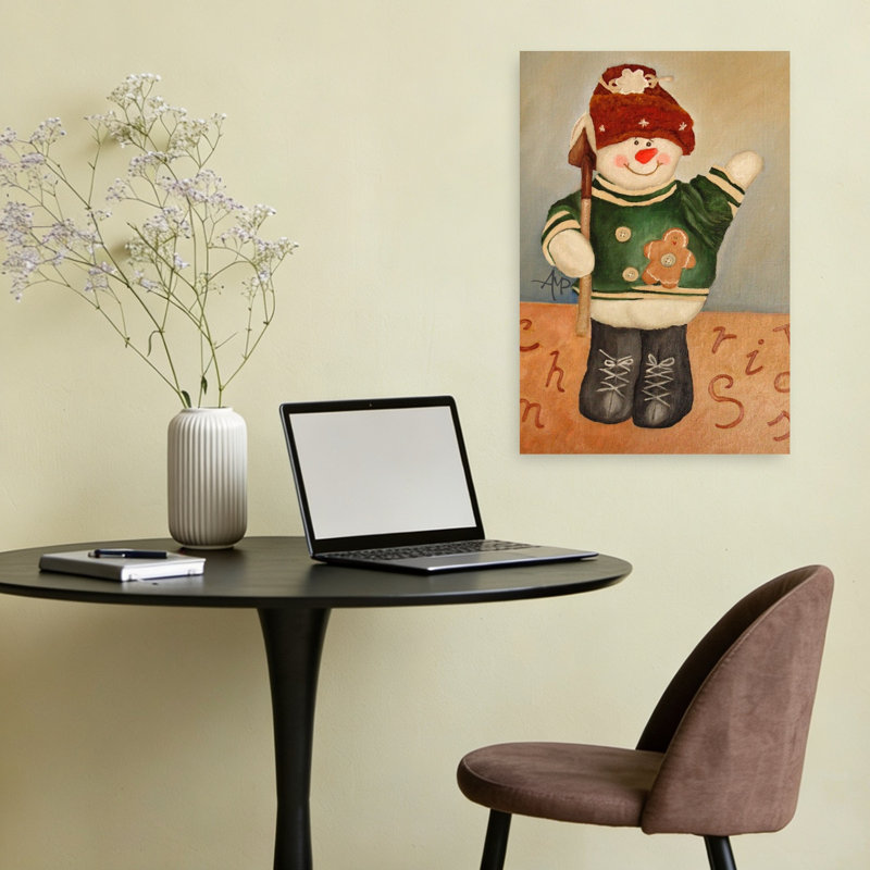 Jolly Christmas Snowman Abstract Contemporary Winter Wall Art Print 1 Piece Wrapped Canvas Wall Art, 60.96cm H x 40.64cm W