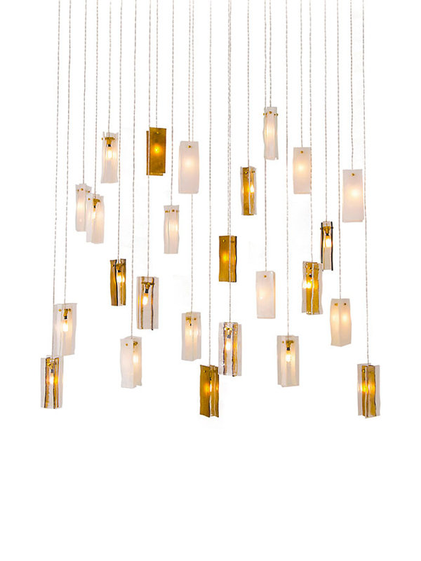 25 - Light Cluster Pendant, White/Clear/Amber