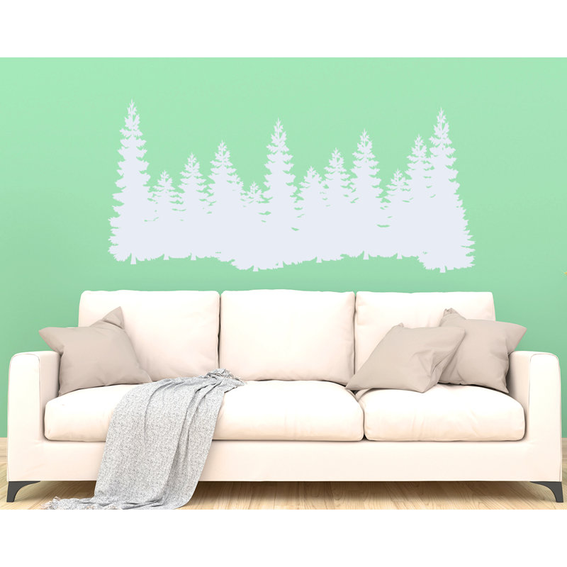 Décalcomanie murale "pin trees forest landscape", blanc