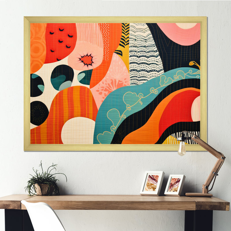" Mid Century Vintage Textiles II ", Gold Single Picture Framed, 12" H x 20" W x 1" D