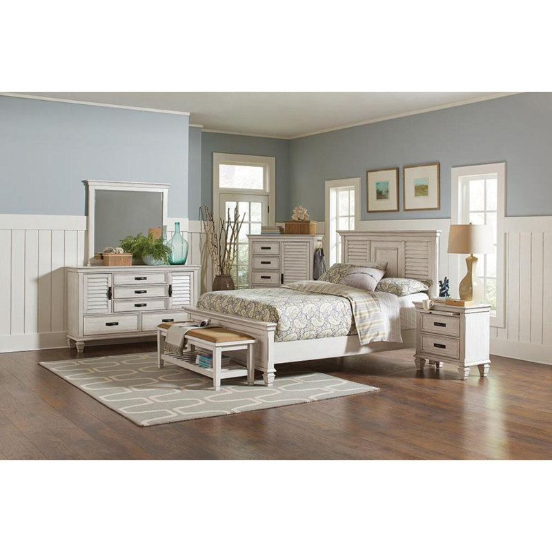 Ranbir 5-piece Eastern King Bedroom Set Distressed White, Ivory, King