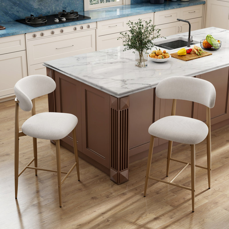 Ensemble de tabourets de bar à hauteur de comptoir de 2/4/6, siège rembourré moderne, beige avec pieds en métal, pour îlot de cuisine