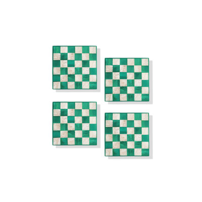 Emerald Checker Resin Coaster Set