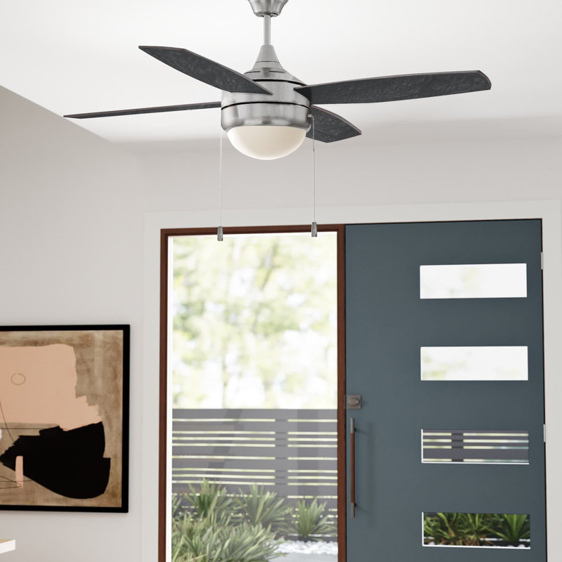 52'' Ceiling Fan with Light Kit, Brushed Polished Nickel with Dark Oak Blade
