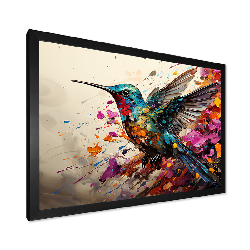 Colibri coloré, battement d'aile, merveille 5 - Art mural colibri, Cadre d'angle fermé noir, H 16 po x l 32 po x P 1 po